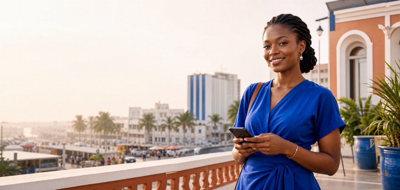 Cliente Amos à Lomé consultant ses abonnements et ses commandes depuis son téléphone